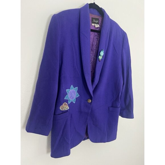 Radcliffe Vintage Purple Wool Funky Patchwork Embroidered Button Blazer Coat 16 - Picture 12 of 13